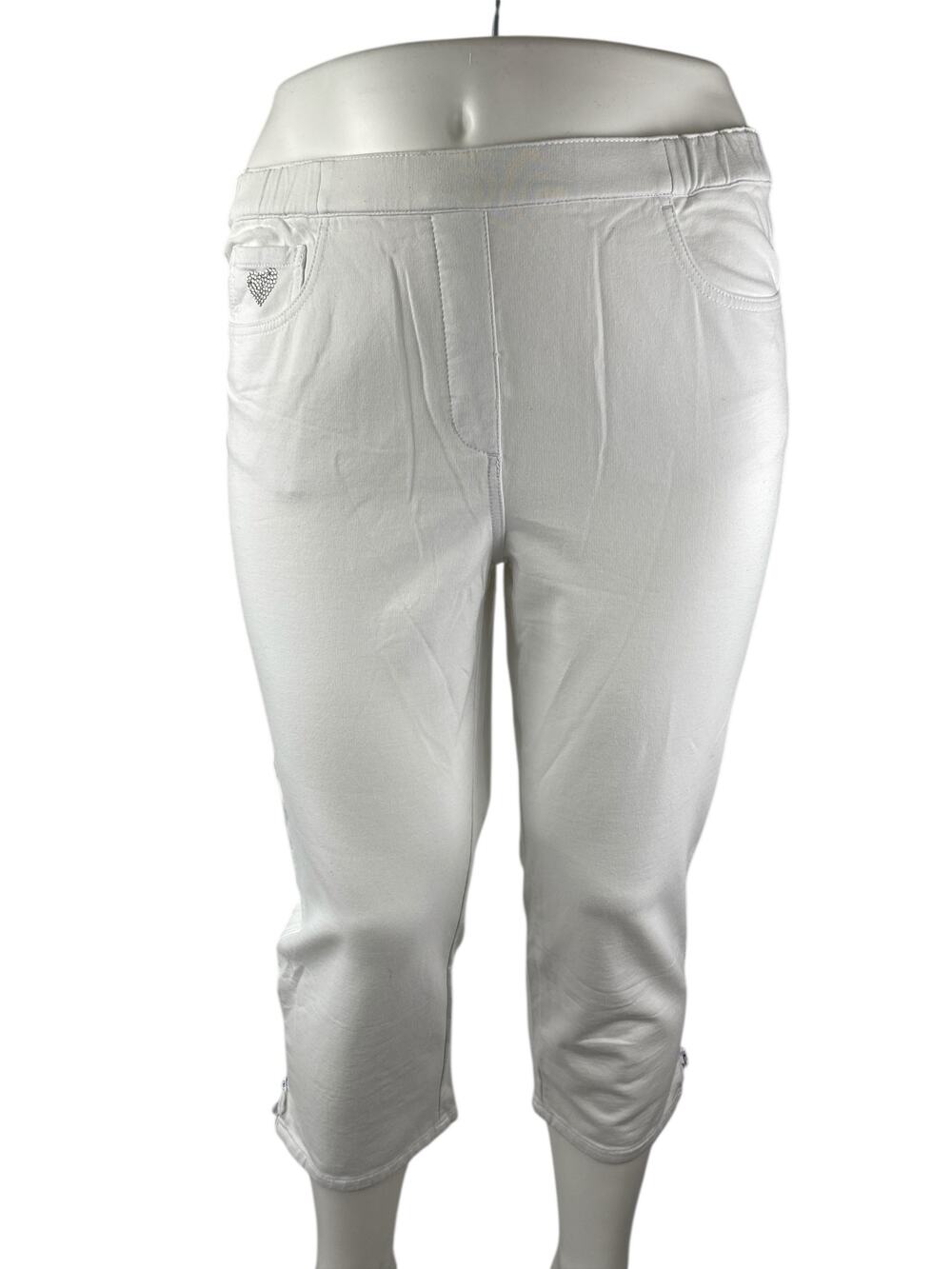 Dream Jeannes Womens White High Rise Elastic Waist Capri Skinny Trousers Pants L